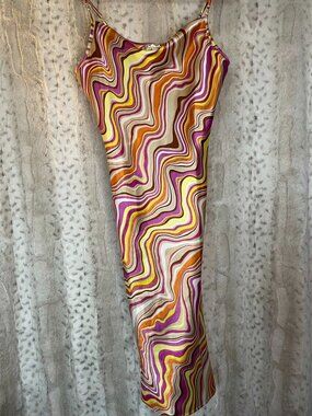 B.O.G. Collective Psychedelic Swirl Maxi Dress Y2K 70s Print Size M